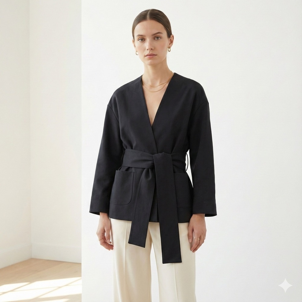 Kit and Ace black kimono style tie waist wrap blazer - XS